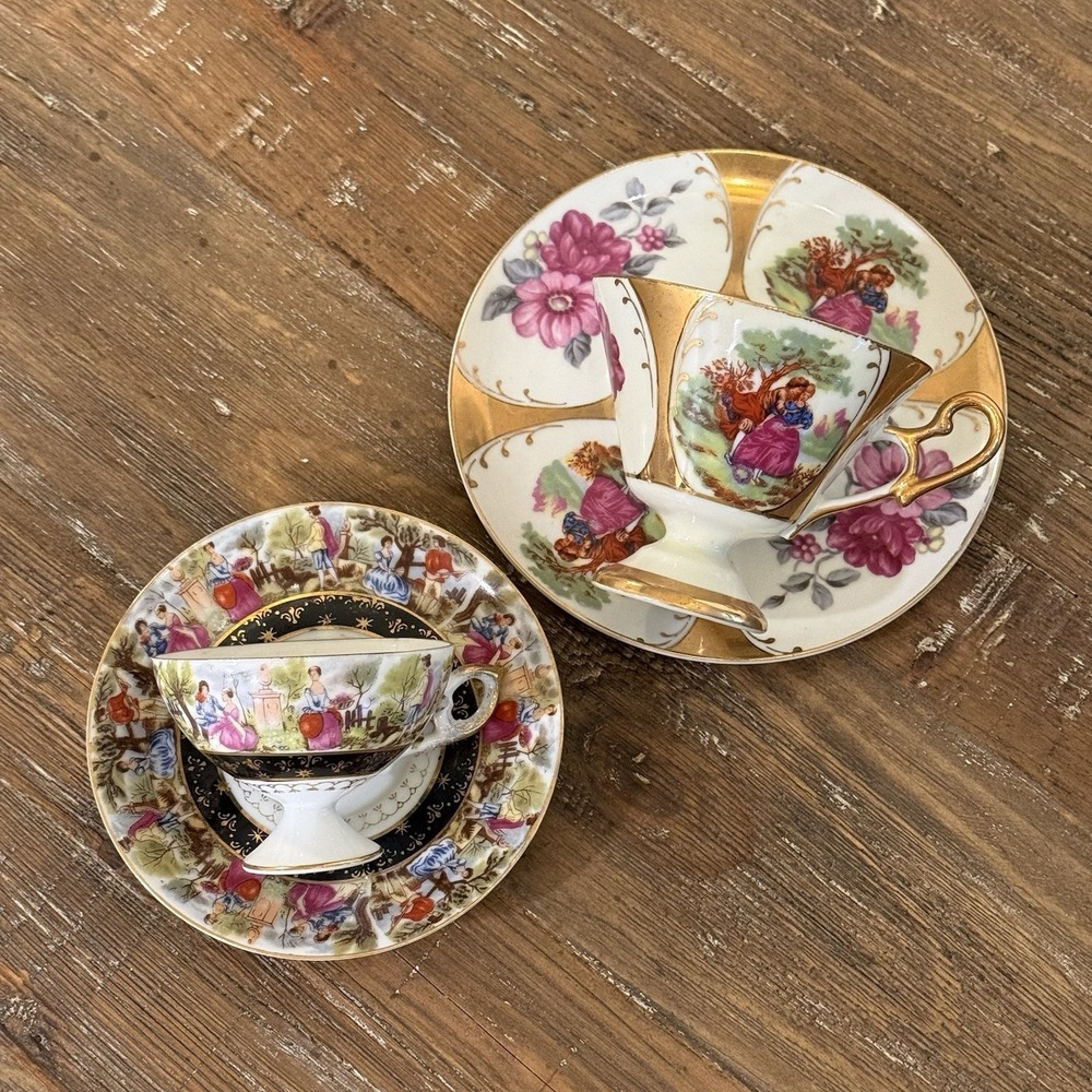 VTG Kelvin & Classica (22k Gold) Teacups & Saucers Hand Painted Set of 2 Read